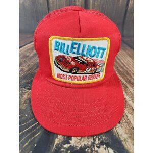 Bill Elliott Hat Red NASCAR Patch Hat Snapback USA Made Vintage Cap Most Popular